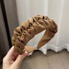 Vintage Pleated Wide Edge Hair Band (Color: Coffee)