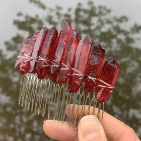 Natural Crystal Bridal Silver Line 20-tooth Hair Comb (Color: Red)