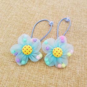 Chiffon Flower Beads Buckle Children's Head Ornaments Rubber Band Hair Ring (Option: Blue-YPJ 009-2pcs)