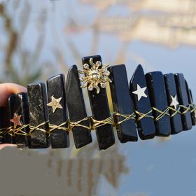 Natural Crystal Crown Hair Band (Color: Black)