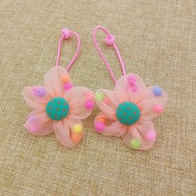 Chiffon Flower Beads Buckle Children's Head Ornaments Rubber Band Hair Ring (Option: Orange-YPJ 009-2pcs)