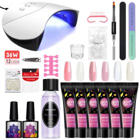 Manicure Set Poly Extension Nail Kit Gel Nails Complete Kit Gel For Extension Semi Permanent UV Varnish Kit Nail Tools Sets (Color: 36W 6PC Set1)