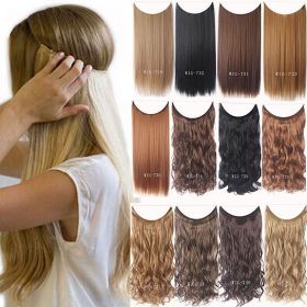 Fish Line Natural Fiber Hairpiece Hair Extension Long Women Curly Straight Wig (Color: 06)