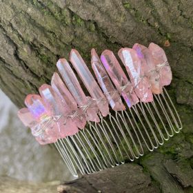 Natural Crystal Bridal Silver Line 20-tooth Hair Comb (Color: Pink)